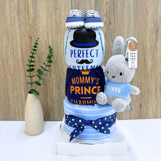 3 tier Diaper cake baby gift hamper set with personalized name Miffy plush toy