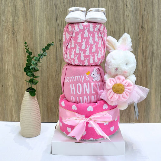 Premium 3 Tier Bunny Baby Girl Diaper Cake |  Perfect Baby Shower Gift Singapore
