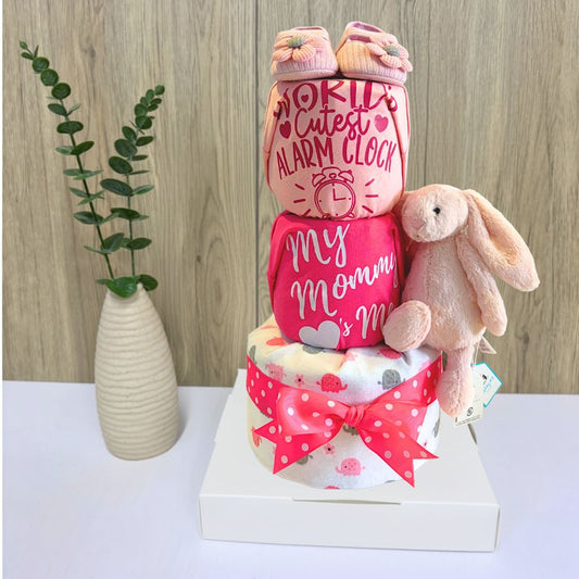 3 Tier Blush Pink Jellycat Diaper Cake - Cute Baby Hamper Singapore