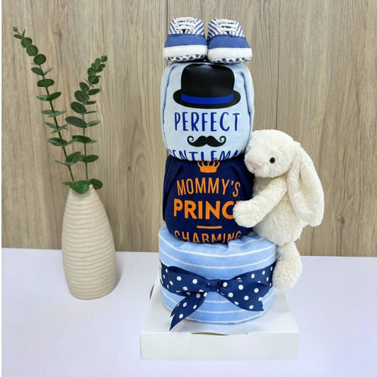 3 Tier Cream Jellycat Bunny Diaper Cake - Best Baby Hamper Singapore