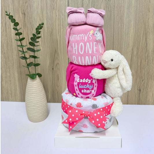 3 Tier Cream Jellycat Diaper Cake - Baby Hamper Singapore