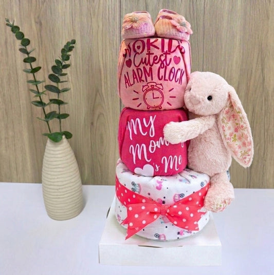 3 Tier Blossom Pink Jellycat Diaper Cake - Cute Baby Hamper Singapore