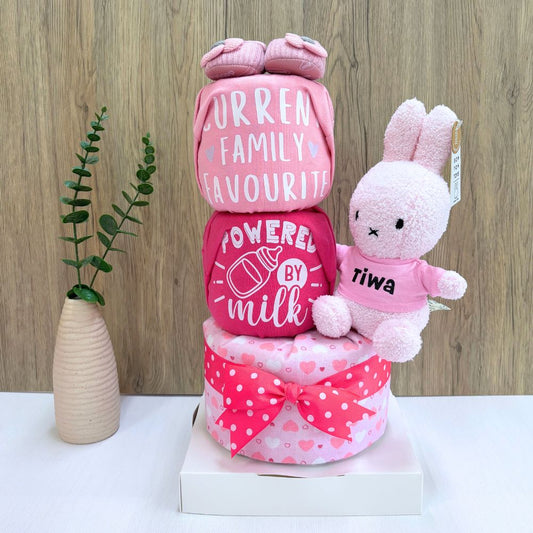 3 Tier Baby Girl Diaper Cake - Personalized Pink Miffy Baby Hamper