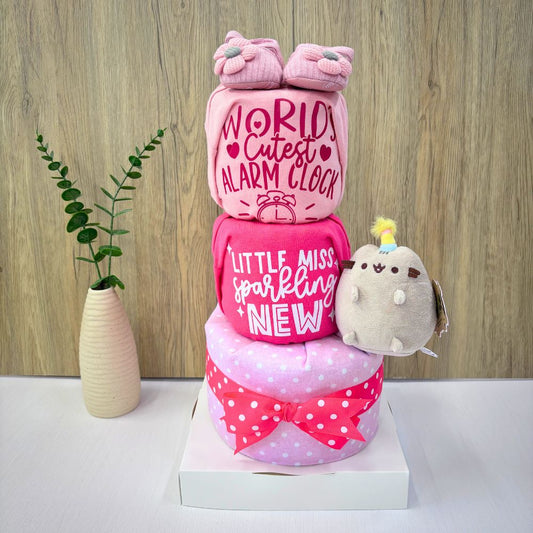 3 Tier Pusheen Diaper Cake for Baby Girl | Singapore Baby Shower Gift Set