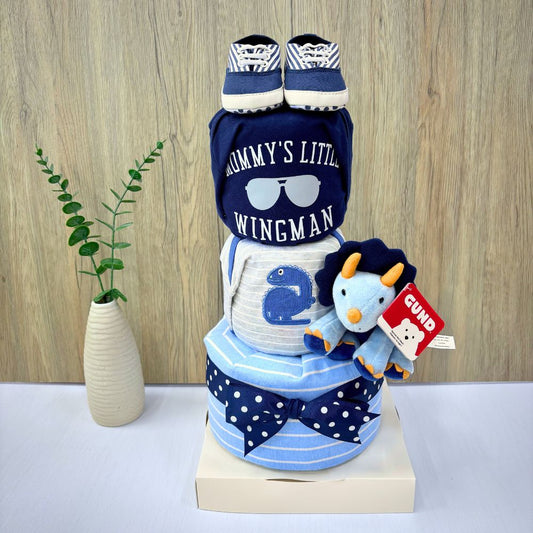 3 Tier Triceratops Dinosaur Diaper Cake Baby Gift Hamper