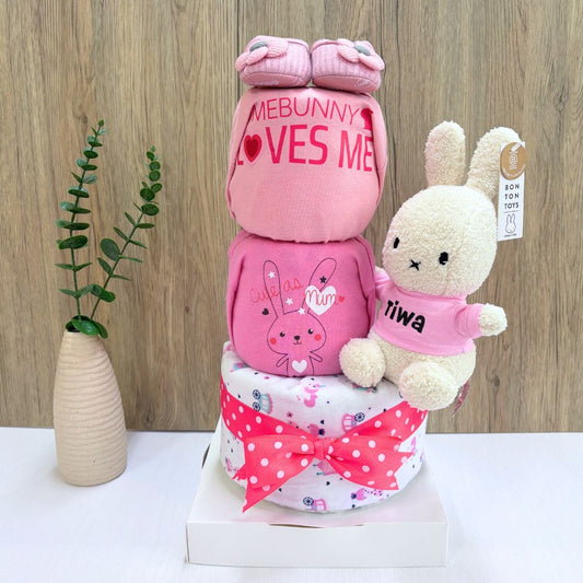 3 Tier Baby Girl Diaper Cake - Personalized Cream Miffy Baby Hamper