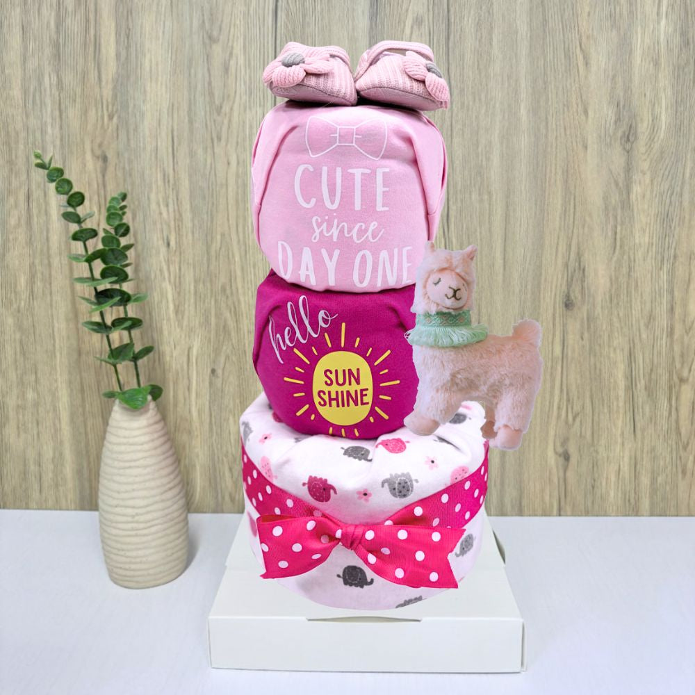 3 Tier Sweet Llama Diaper Cake Baby Gift Hamper