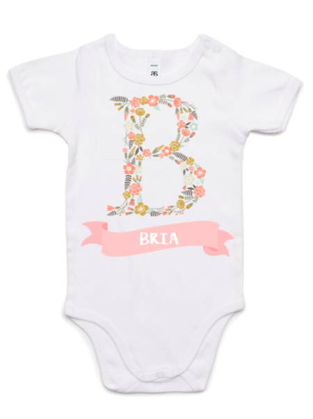 Customized floral letter Baby Onesie