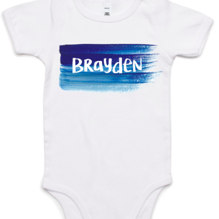 Blue water color splash personalized name onesie