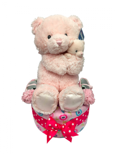 Pink Mommy and Baby Bear Diaper Cake