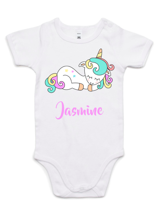 White Sleeping Unicorn Baby Onesie